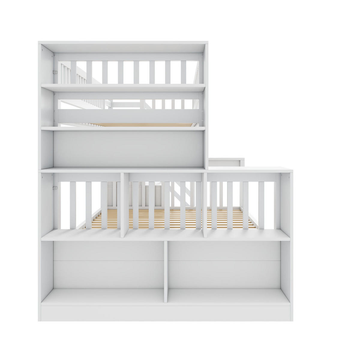 ETAGENBETT 140/200 cm mit Treppe und Aufbewahrungseinheiten weiß - Weiß, Holz (140/200cm) - OKWISH