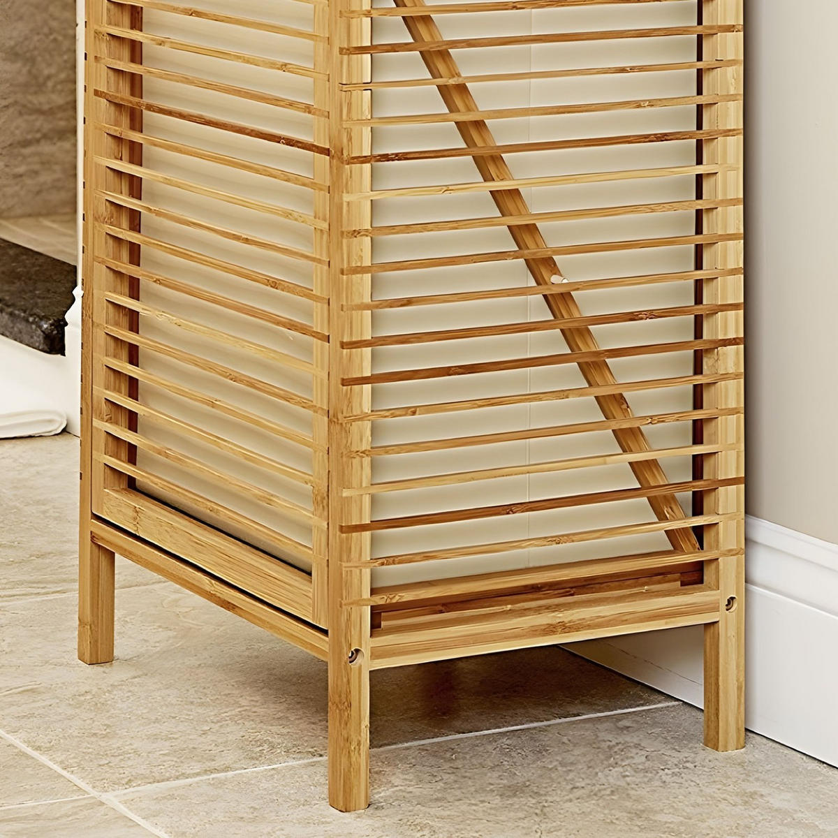 WÄSCHEKORB Bambus Stoff Natur Schrank 95,5x40x30 cm - Naturfarben, Holz (40/95.5/30cm) - Begryf