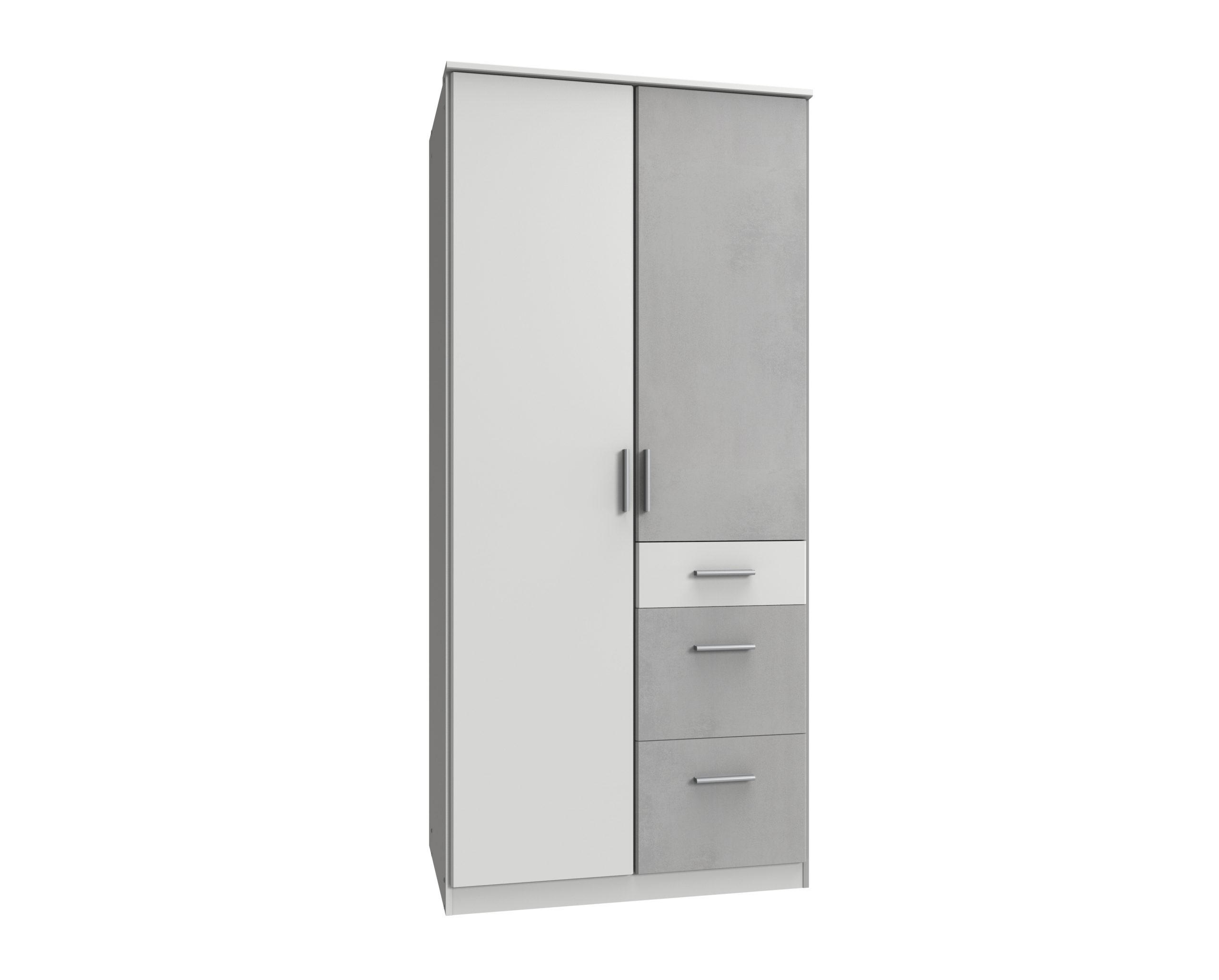 KLEIDERSCHRANK Joker in Weiß mit Beton - Drehtürenschrank 2 türig - Weiß, Holzwerkstoff (91/199/58cm)
