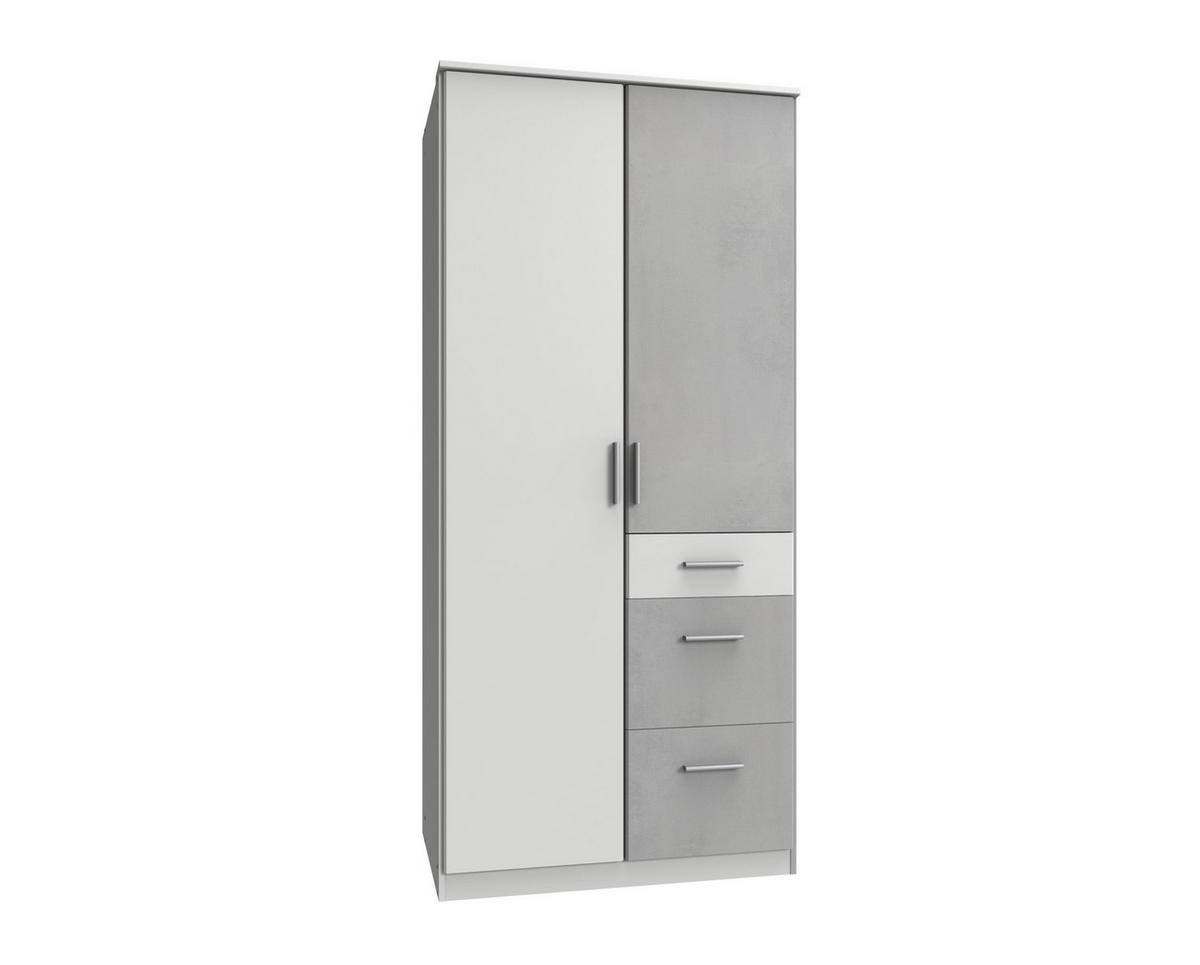 KLEIDERSCHRANK Joker in Weiß mit Beton - Drehtürenschrank 2 türig - Weiß, Holzwerkstoff (91/199/58cm)