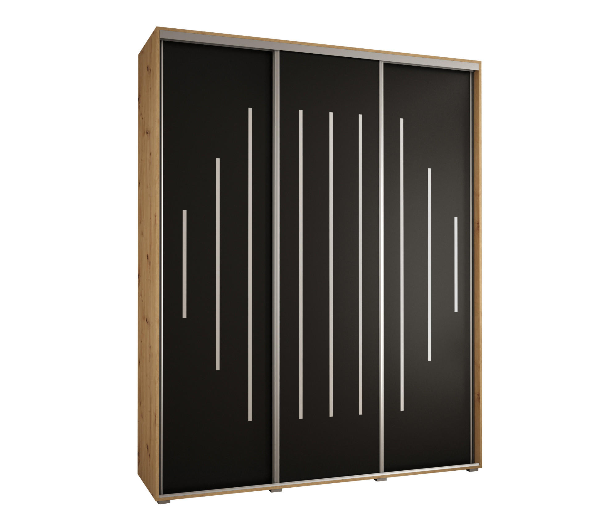Abiks Möbel Schwebetürenschrank Eiche Artisan, Schwarz, Silber 200x235x60 cm