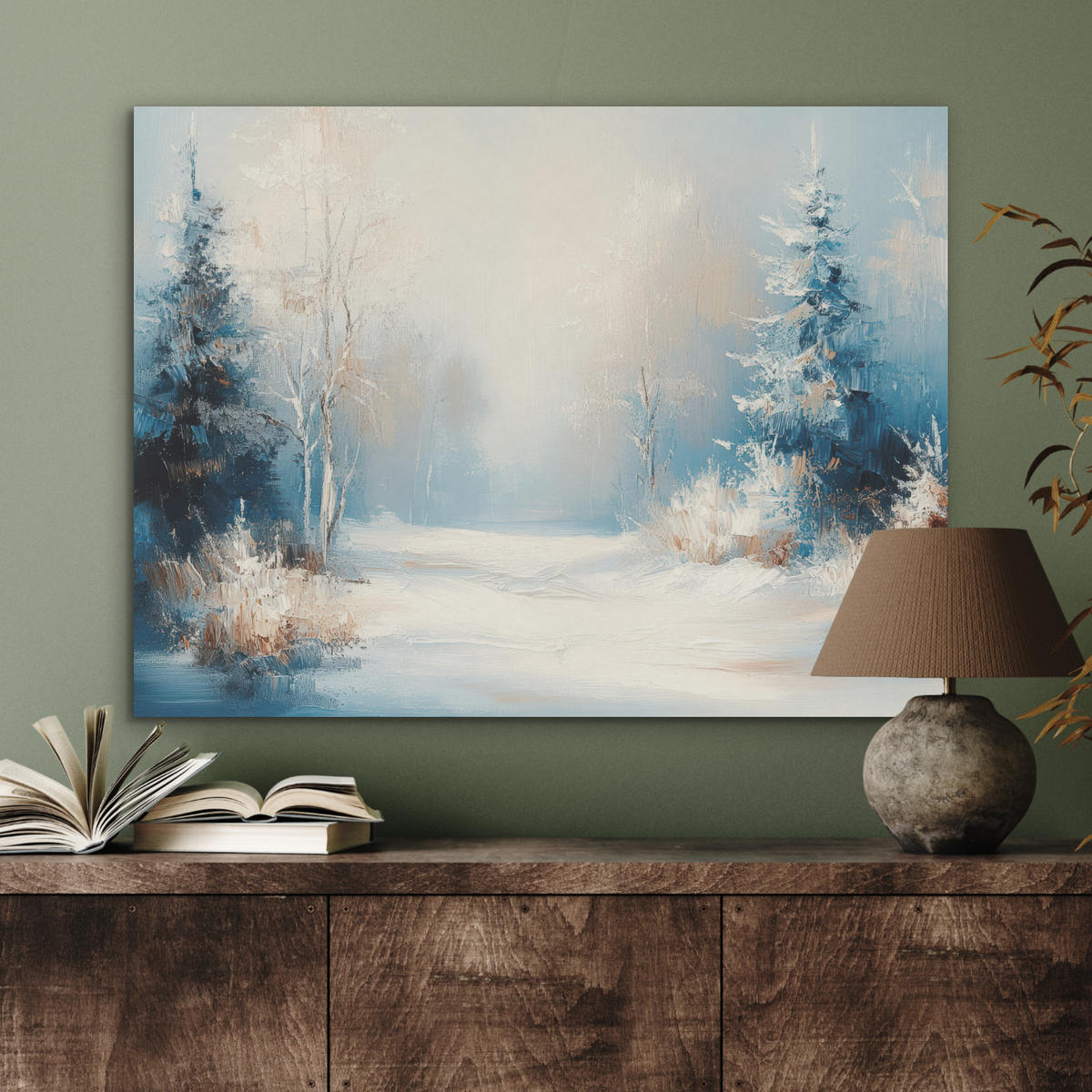 AKUSTIKPANEEL Wald - Winter - Natur - Abstrakt - Schnee 80x60 cm - Weiß, Textil (80/0.9/60cm) - MuchoWow