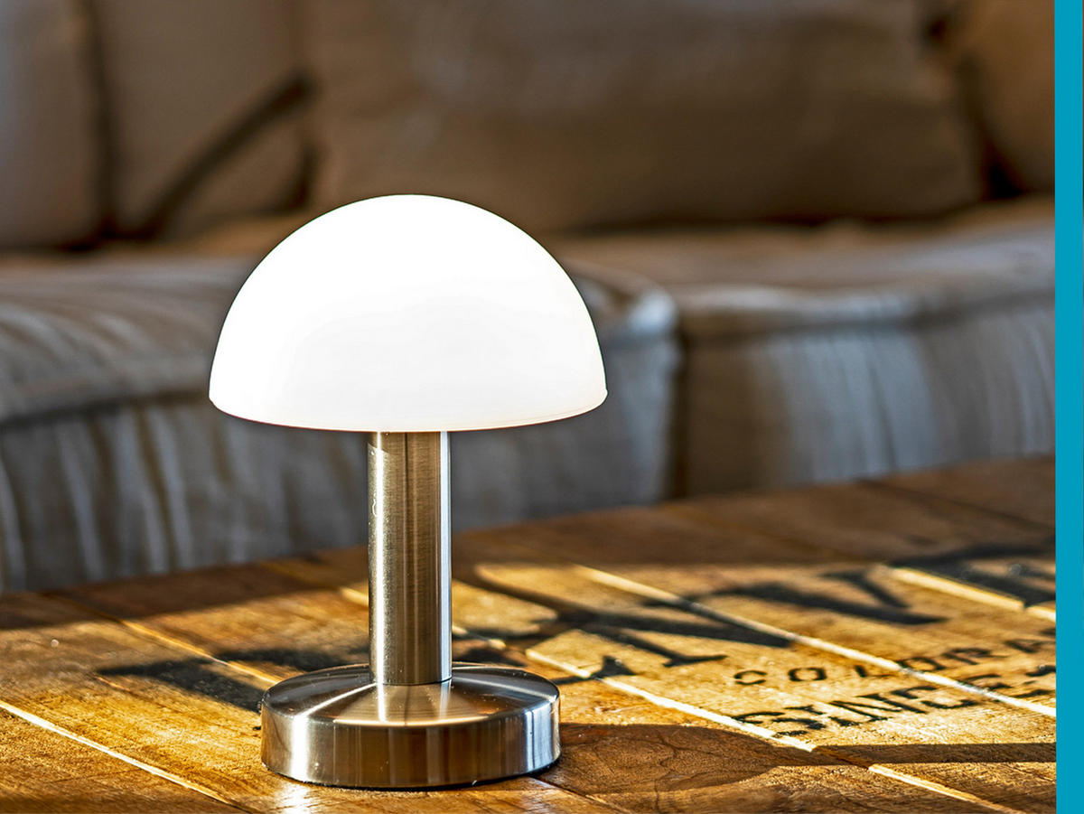 TISCHLEUCHTE Höhe 21cm, mit Touch Dimmer - Silberfarben/Weiß, Glas/Metall (16/16/21cm) - meineWunschleuchte