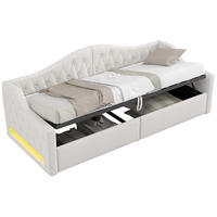 POLSTERBETT 90/200 cm Beige aus MDF mit Stauraum und LED-Beleuchtung - Beige, Holzwerkstoff (90/200cm) - OKMYHOME