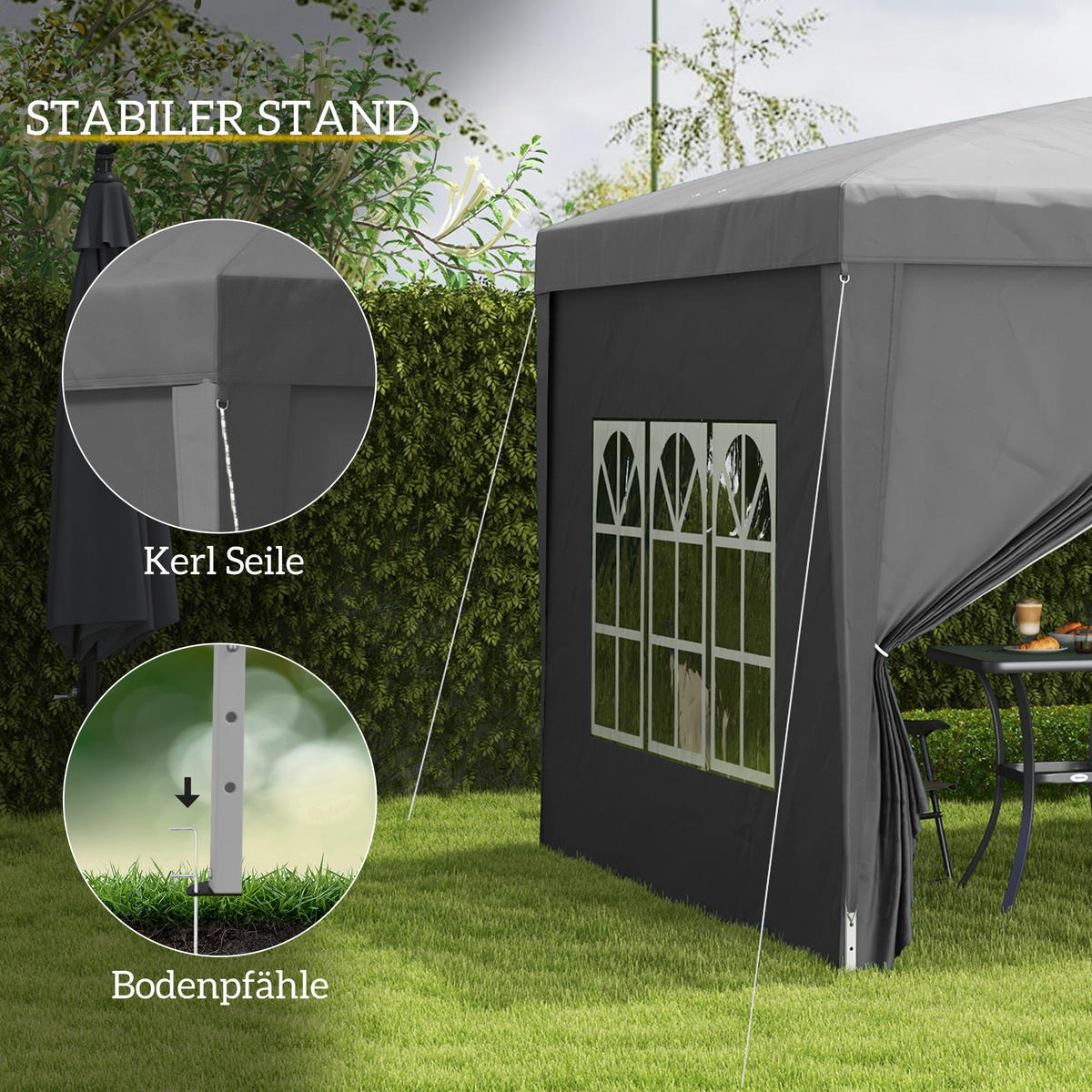 PAVILLON ca.3x3m, wasserabweisend Stabil Winterfest Pop-up Faltpavillon Grau - Grau, Textil/Metall (295/258/295cm) - Outsunny