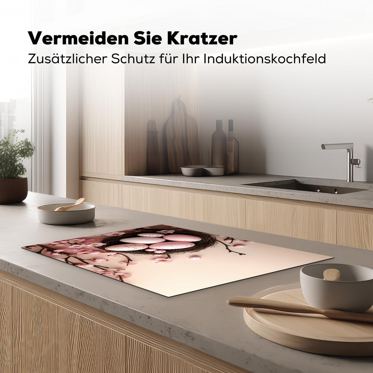 HERDABDECKPLATTE Rosa - Blüten - Eier Herdabdeckung Induktionsfeld 75x52 cm - Hellrosa, Kunststoff (75/52/0.2cm) - MuchoWow