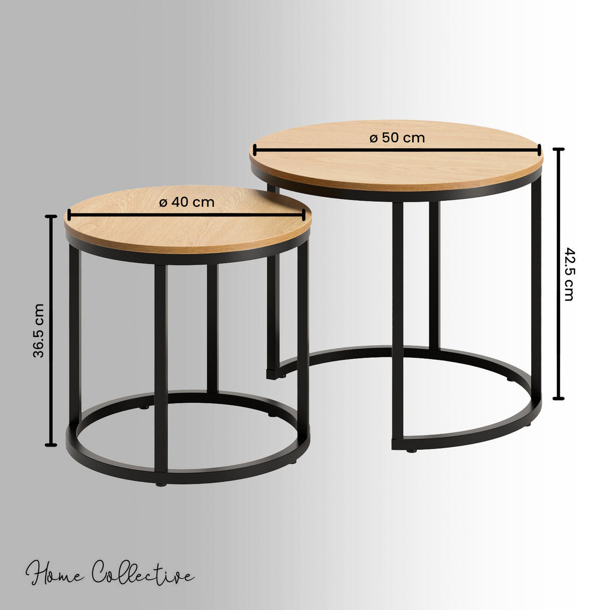 SADA 2 konferenčních stolků, kulatý, světlý dub - světle hnědá, kompozitní dřevo (50/50/42.5cm) - Home Collective