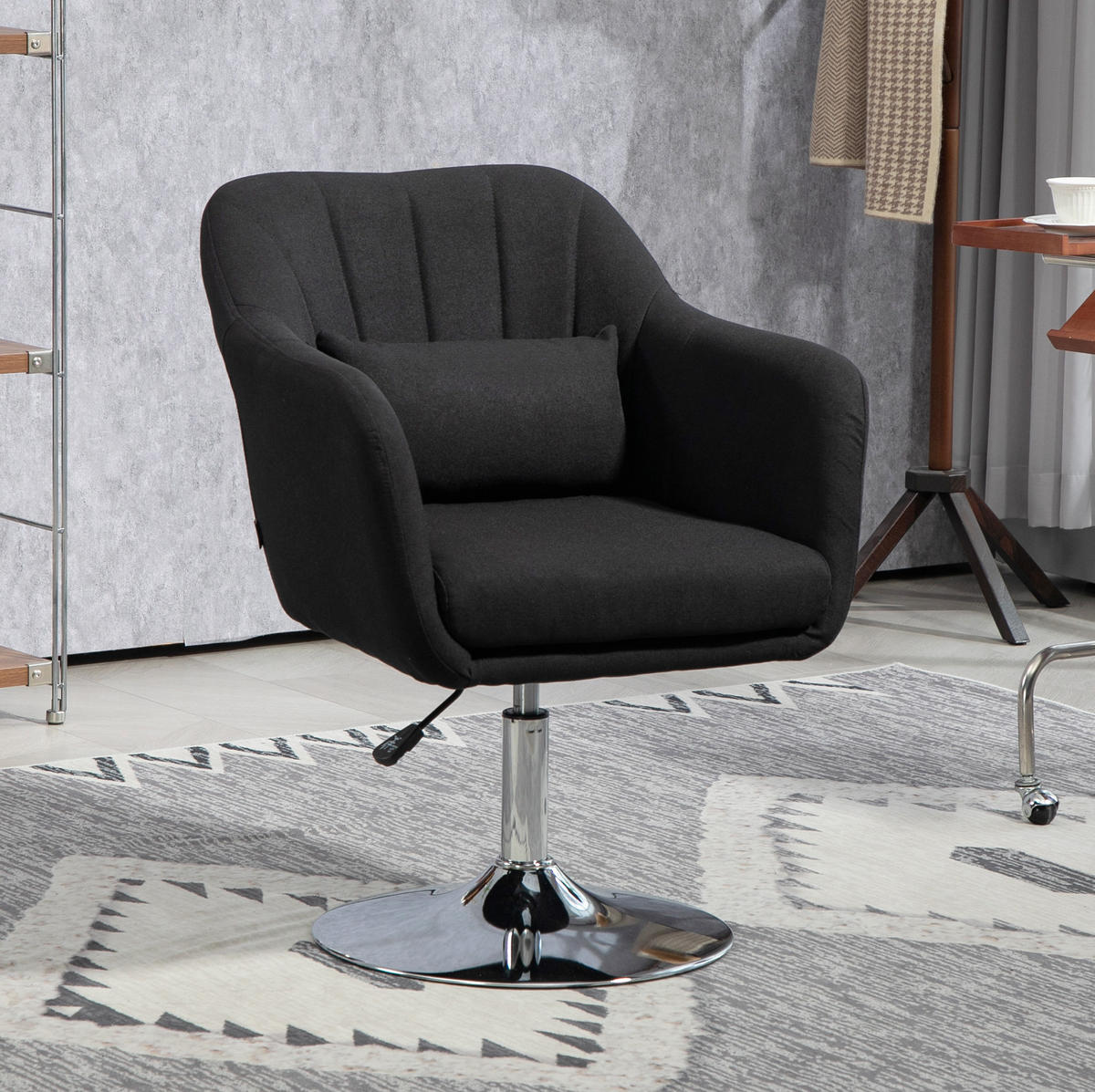 DREHSTUHL 60/60/79-91 cm in Schwarz, höhenverstellbar und 360° drehbar - Schwarz, Textil (60/91/60cm) - Flora Grace