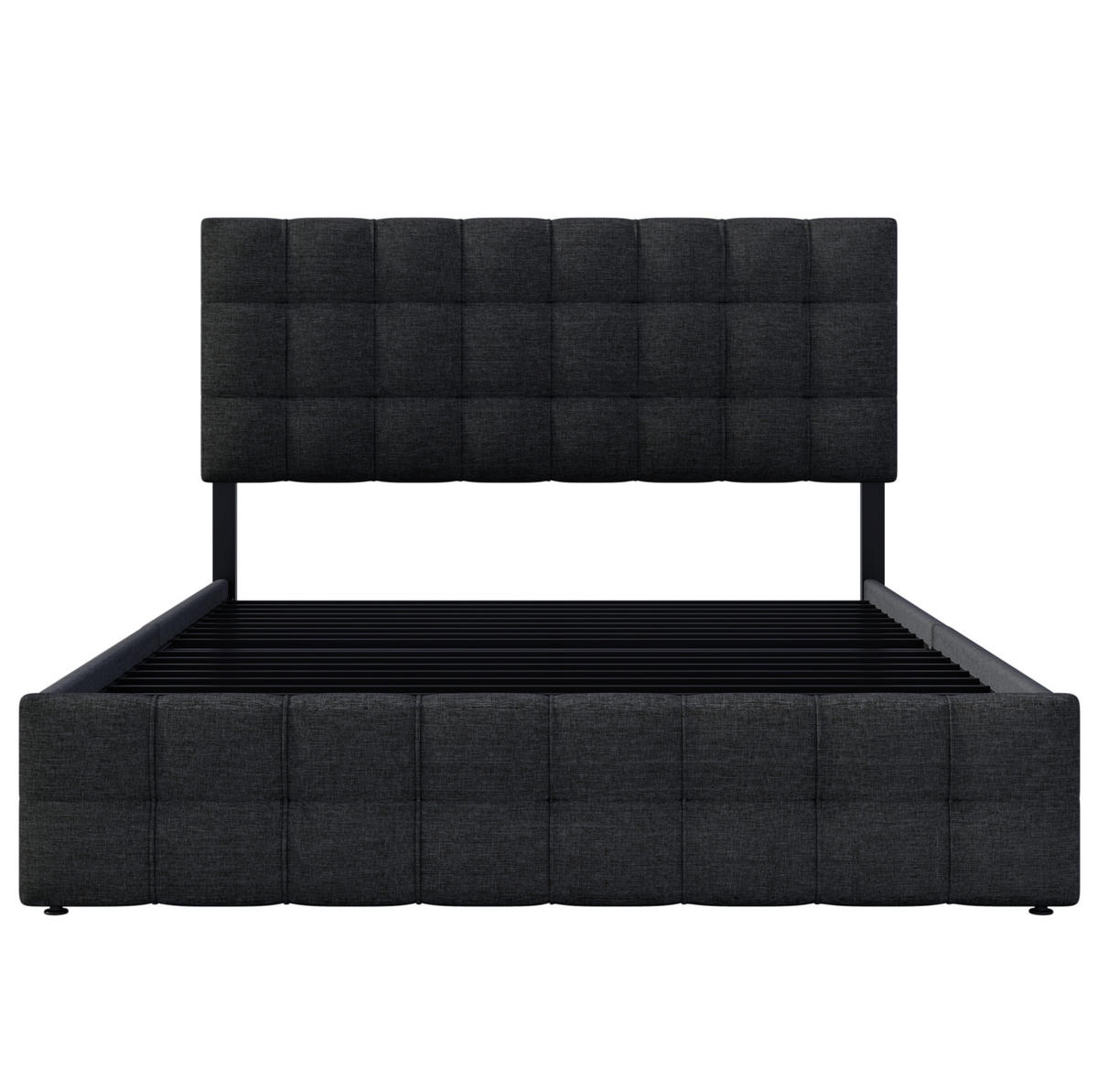 TAPECIRANI krevet 140/200 cm crni od lana s 4 ladice i podesivim uzglavljem - crna, tekstil (140/200cm) - OKWISH