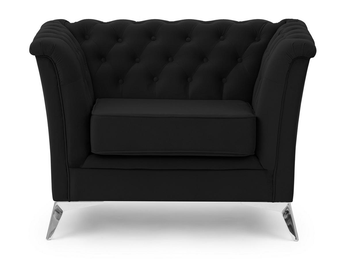 CHESTERFIELD-SESSEL Whitby Schwarz Samt mit silbernen Füßen - Silberfarben/Schwarz, Holz/Textil (116/78/82cm) - S-Style Möbel