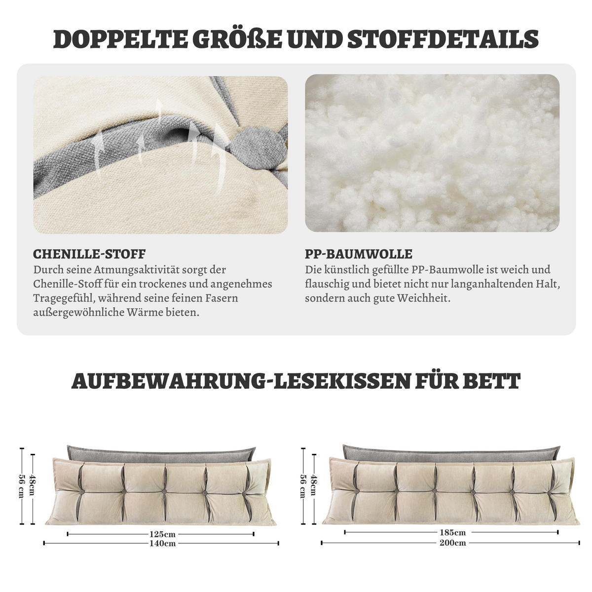 RÜCKENKISSEN Dekokissen Doppelschicht - Weiß, Textil (32/140/48cm) - Vercart