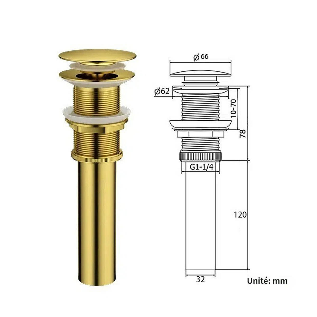 WASCHBECKEN-ABLAUFSTOPFEN – Gold – Edelstahl - Platinfarben, Metall (22.5/7/7cm)