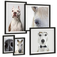 BILDER SET 5er Set - 50x50 cm & 20x30 cm & 40x60 cm Schwarzer Rahmen - Elegante Porträts von Hunden und Pferden - Schwarz, Kunststoff (40/60cm) - TULUP