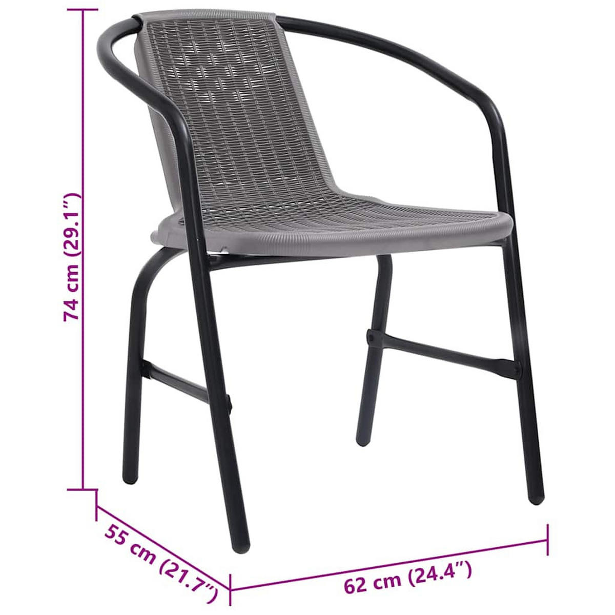 GARTENSTÜHLE 2er set Kunststoff Rattan-Optik Und Stahl 110 Kg - Schwarz, Metall (62/74/55cm) - vidaXL