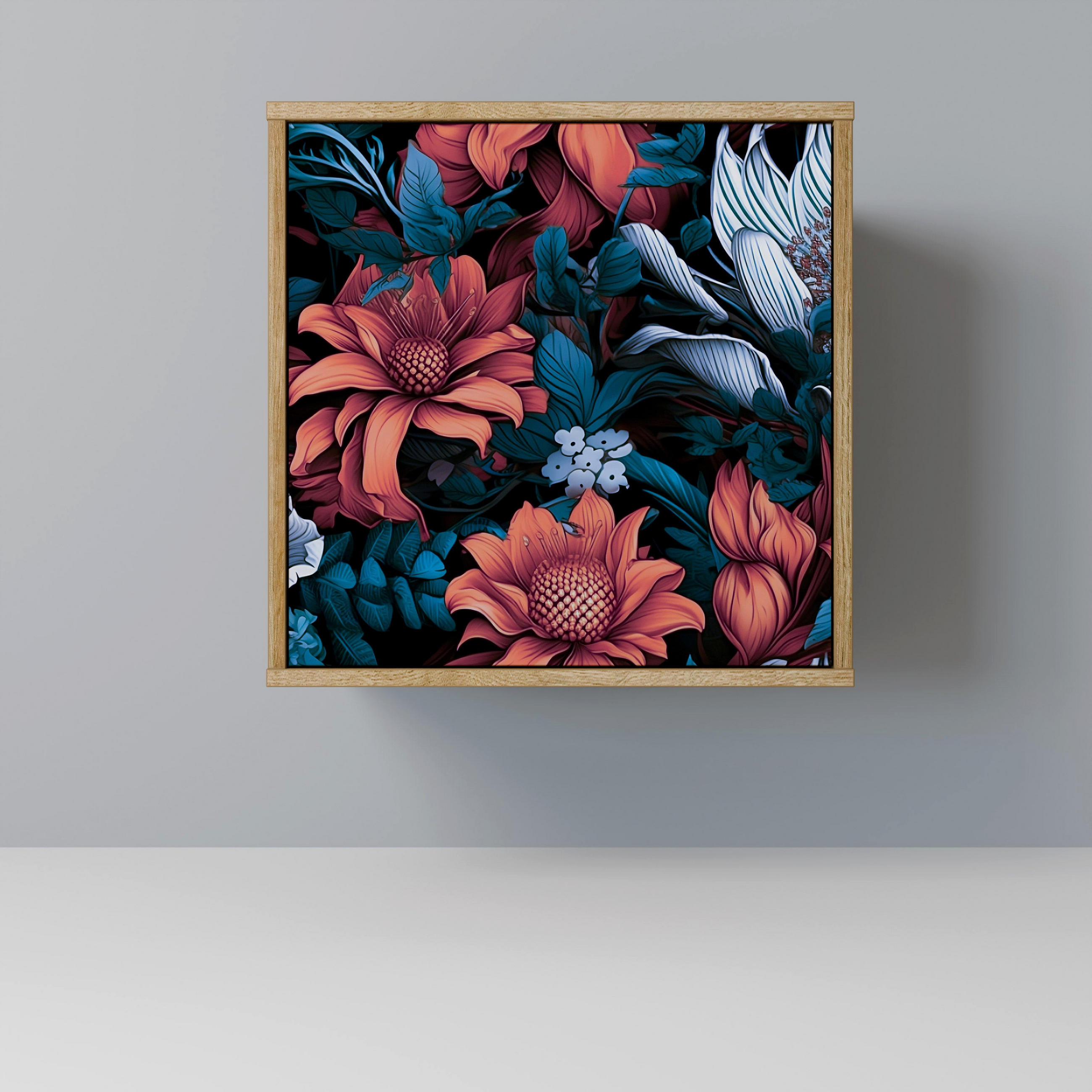 SIDEBOARD ETHEREAL BLOSSOMS, Eichefarben, 57,5x42x57,5 cm, Ohne Füße - Eichefarben/Multicolor, Holzwerkstoff (57.5/57.5/42cm) - SpaceRebels