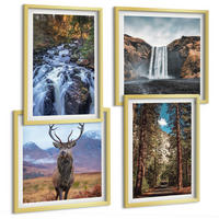 BILDER SET 4er Set - 50x50 cm & 40x60 cm Goldrahmen - Wasserfall Wald Berge Hirsch Natur - Goldfarben, Kunststoff (50/50cm) - TULUP