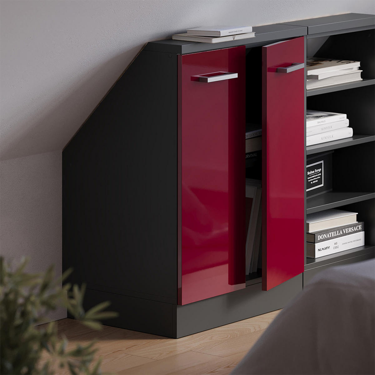 ŠIKMÁ SKŘÍŇ Rion Červená/antracitová s vysokým leskem - červená, kompozitní dřevo (60/81.6/46cm) - Vicco