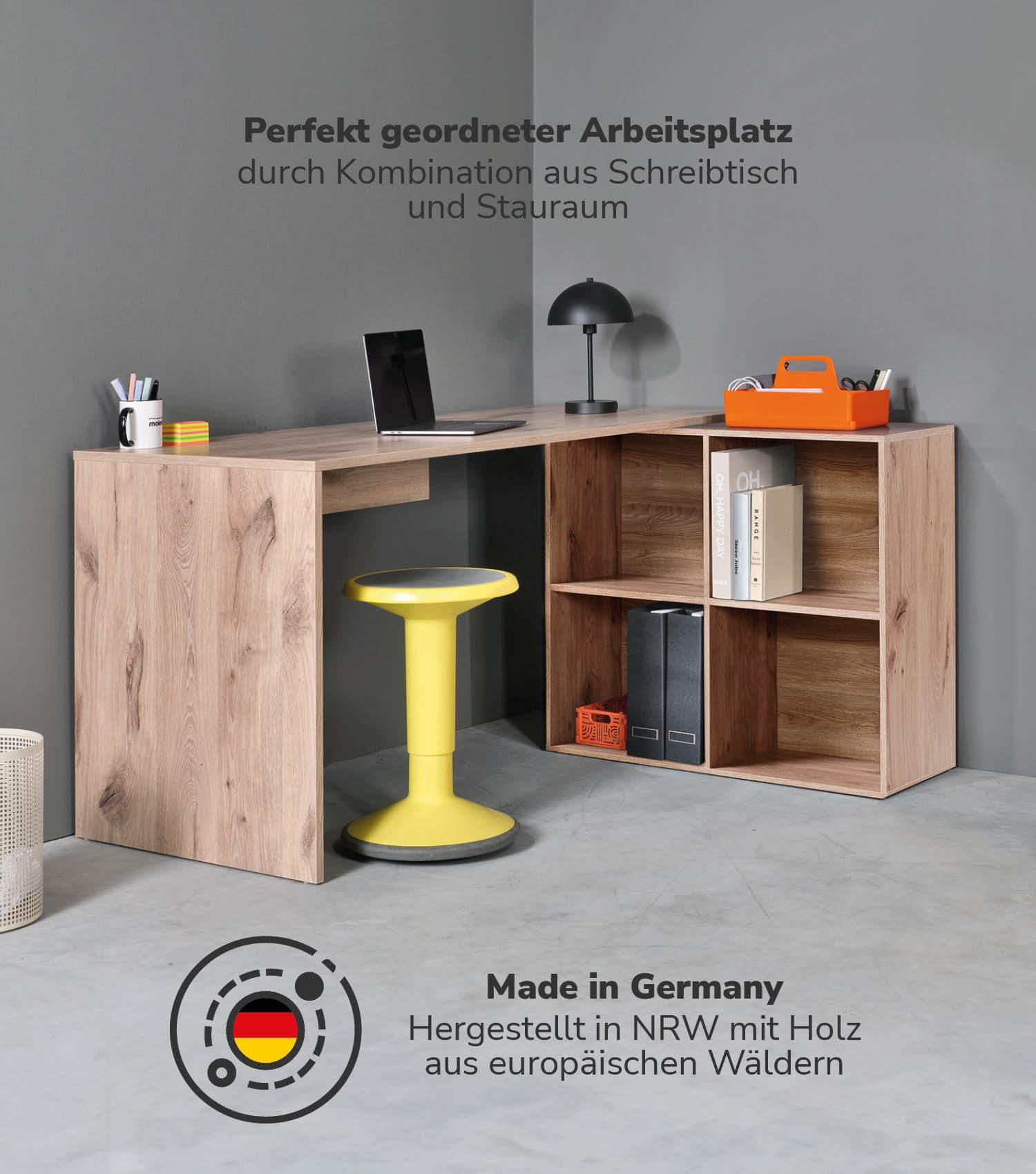 ECKSCHREIBTISCH Der Produktive - Eichefarben, Holzwerkstoff (65/145/77cm) - Mokebo