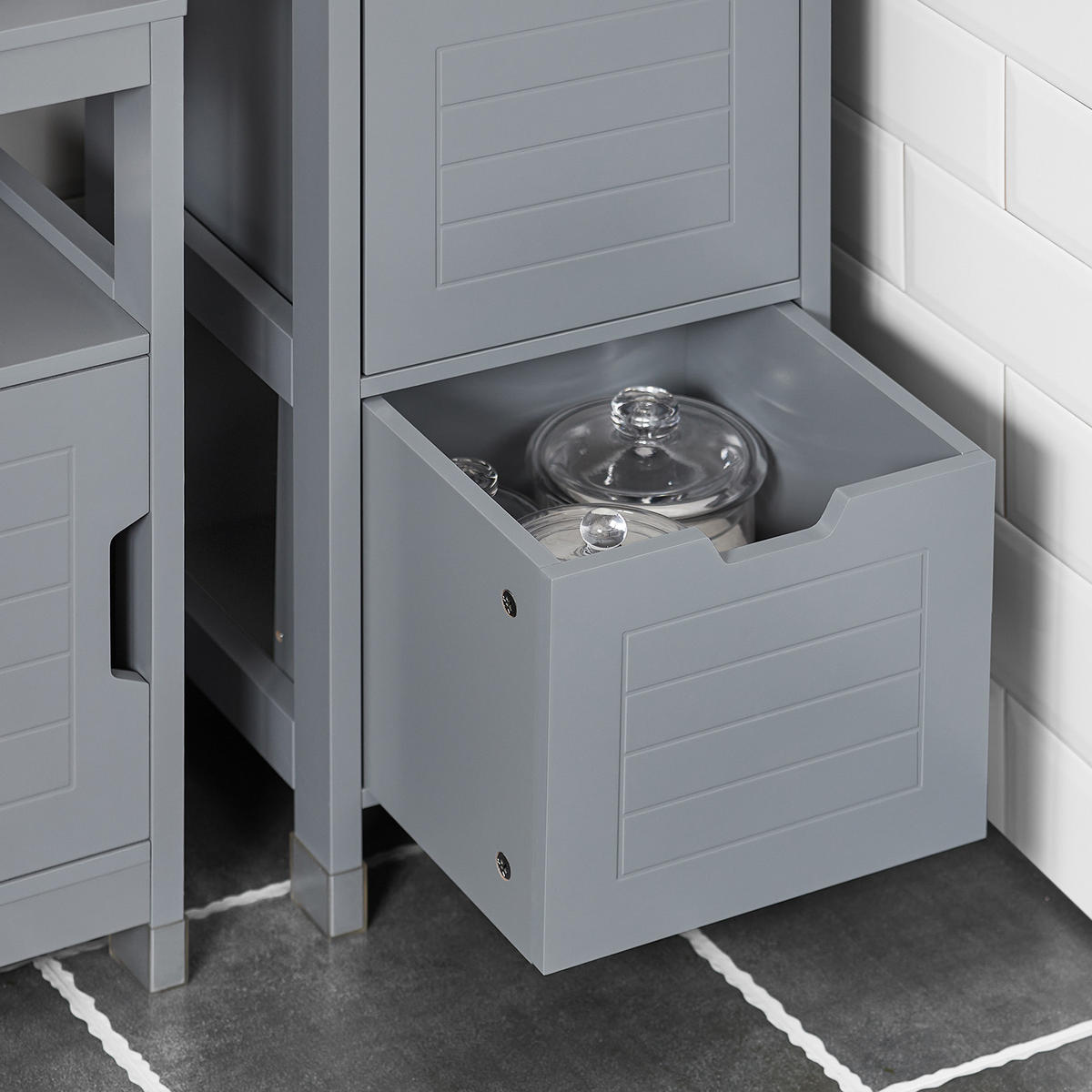 BADEZIMMERSCHRANK Grau - Grau, Holzwerkstoff (30/90/30cm) - SoBuy