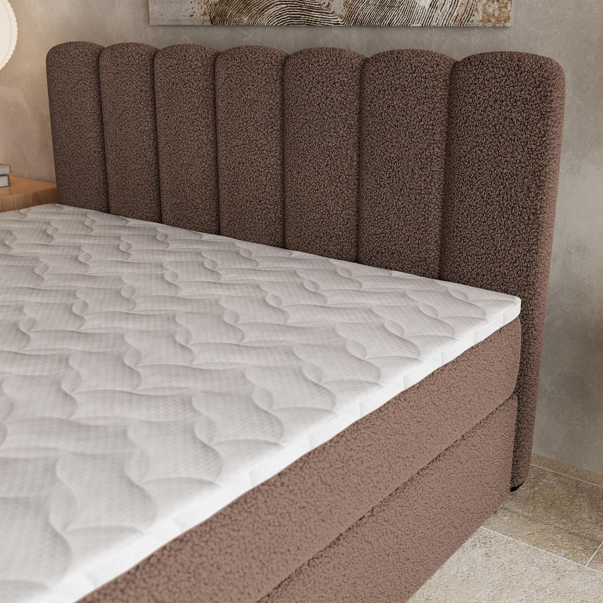 BOXBETT SOLIA 180x200 cm mit Matratze und Topper, H2+H3 - Braun - Braun, Holz (180/200cm) - MASSENO