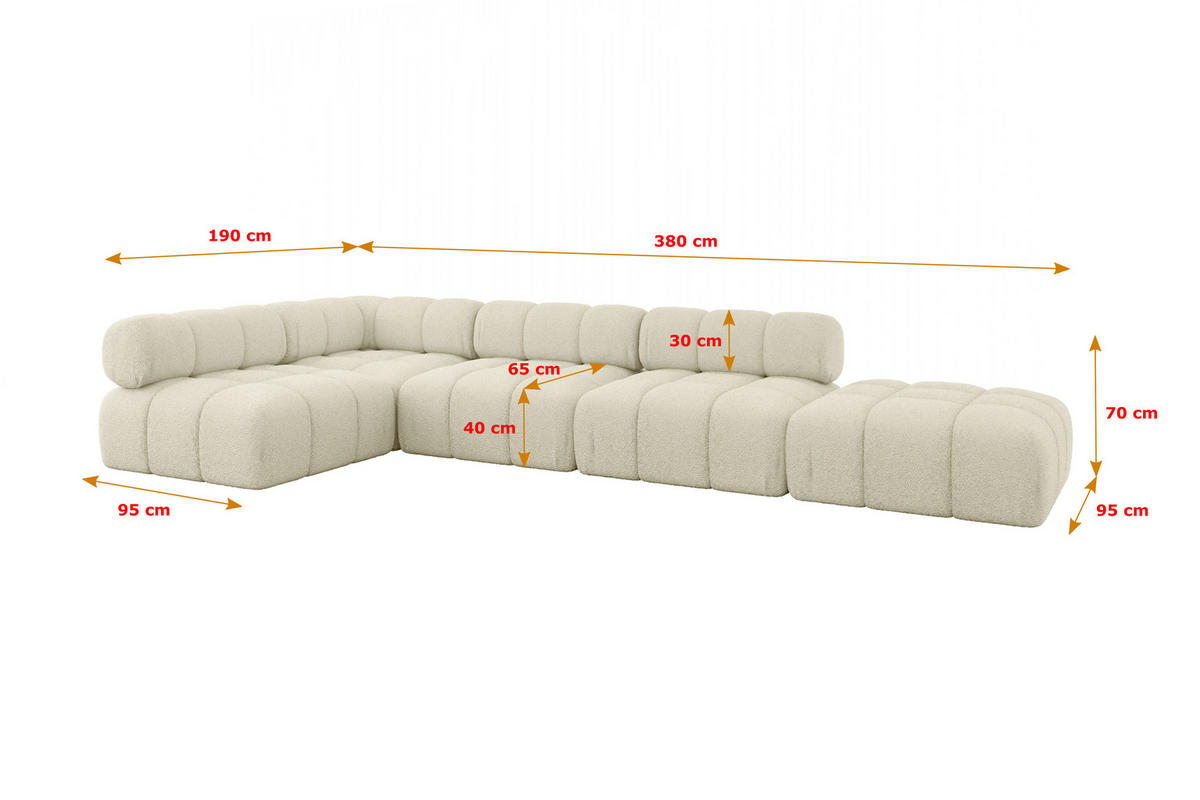 ECKSOFA modulares Sofa Favio-L2 - 380x190x70 cm Beige Bouclé - Beige, Holzwerkstoff/Textil (380/190cm) - ALTDECOR