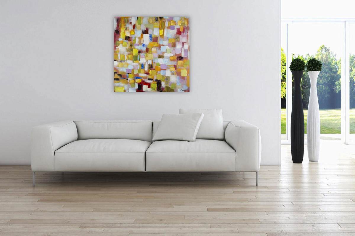 ACRYLBILD HANDGEMALT 80/80 cm - Gelb, Holz/Textil (80/80cm) - KUNSTLOFT