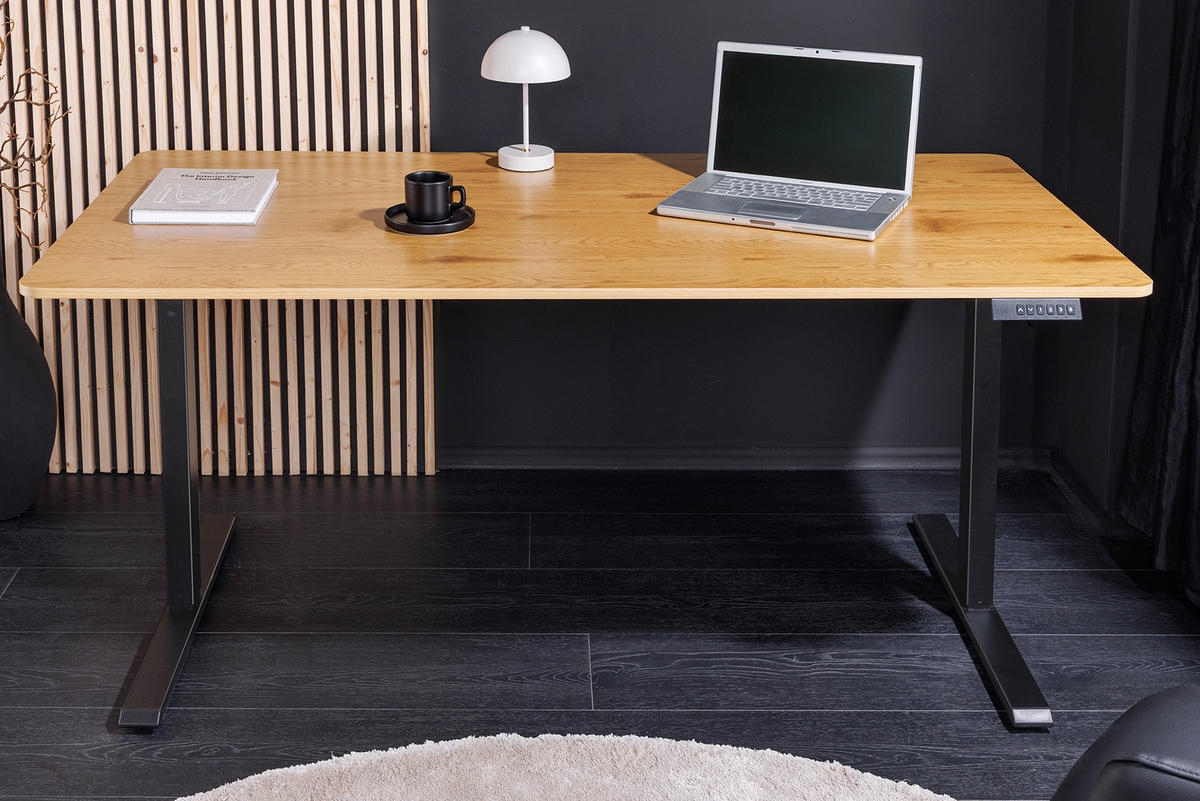 SCHREIBTISCH OAK DESK Schichtholz Natur 140 cm - Schwarz/Naturfarben, Holzwerkstoff/Metall (60/140/72cm) - riess-ambiente