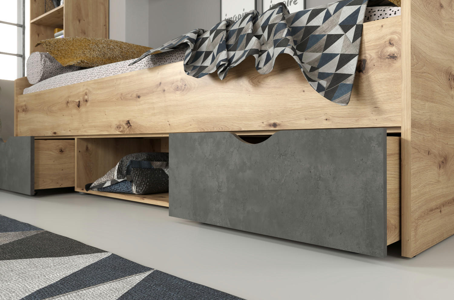 JUGENDZIMMER Lupo in Artisan Oak und Dark Grey 7 teilig - Braun, Holzwerkstoff (120/200/80cm)