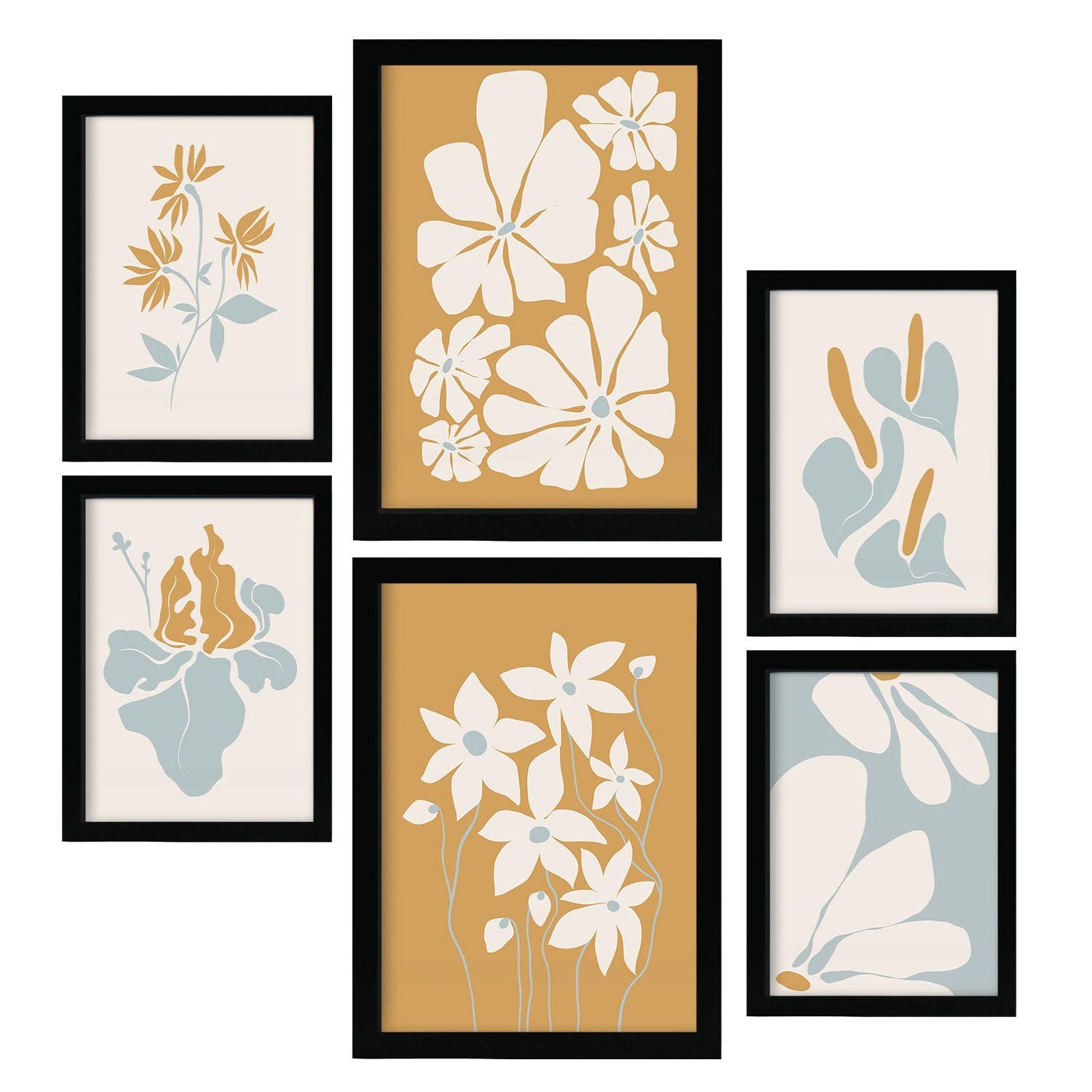 POSTER Set Mit 6 Blumenrahmen 2 In Blume Zusammenfassung Ästhetische Dekorative Gemälde Für Ihr Wohnzimmer Zuhause A3 & A4 Schwarzer Rahmen - Schwarz, Papier (29/3cm) - Nacnic