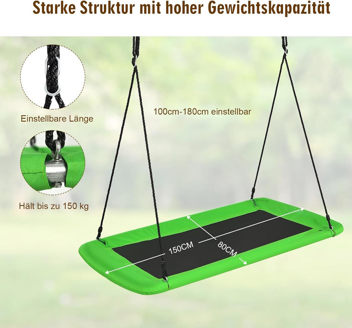 NESTSCHAUKEL Grün - Grün, Textil (150/180/80cm) - COSTWAY