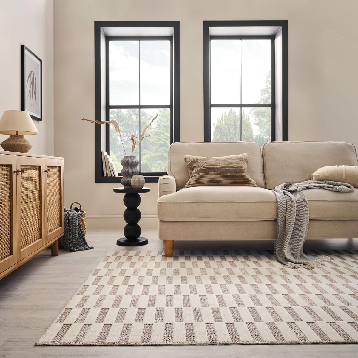 TEPPICH Waschbar RIDGE, mit Schachbrettmuster, Beige, 155 x 230 cm - Beige, Textil (155/230cm) - KADIMA DESIGN