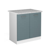 SPÜLENUNTERSCHRANK R-Line Blau-Grau 80 cm, AP Marmor - Blaugrau/Weiß, Holzwerkstoff (80/81.6/60cm) - Vicco