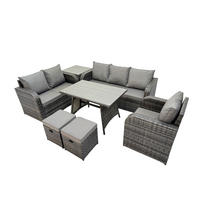 GARTENMÖBEL SET Polyrattan Dunkelgrau 8-Sitzer - Dunkelgrau/Grau, Glas/Kunststoff - Fimous