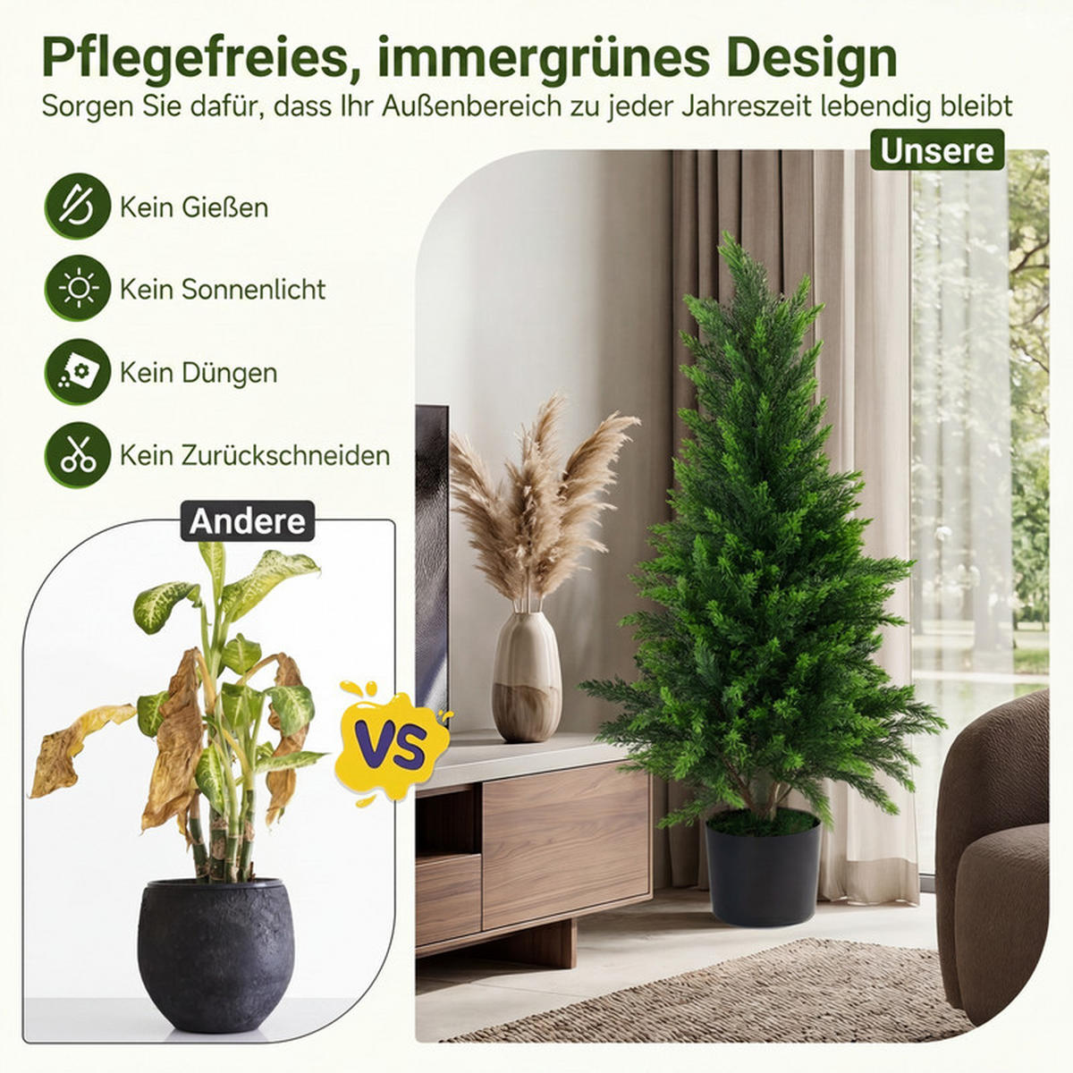 KÜNSTLICHER ZEDERNBAUM mit Topf grün(2er-Set) - Grün, Kunststoff (90cm) - COSTWAY
