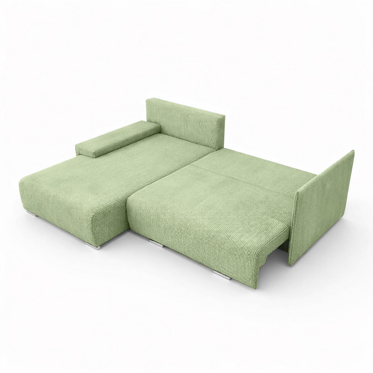 ECKSOFA L-Form Schlaffunktion Livorno Cord-Stoff Hellgrün Links - Chromfarben/Schwarz, Holz/Kunststoff (246/188cm) - Kaiser Möbel