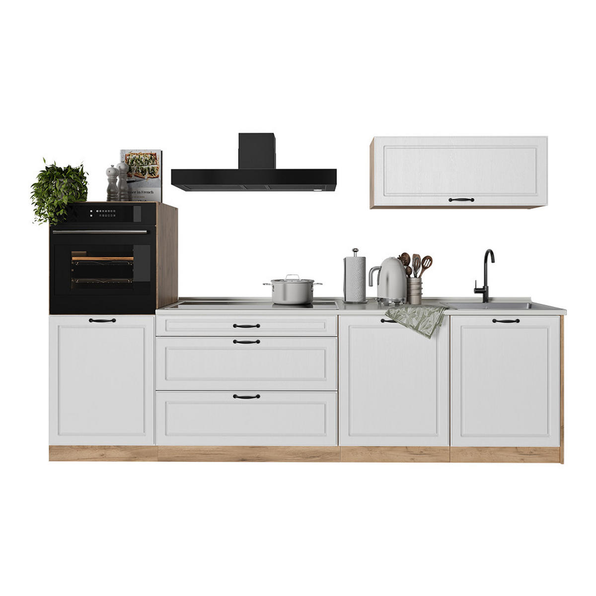 KUCHYNKA R-Line, Biely vidiecky dom/Dub Goldkraft, 280 cm Marmori työtaso - biela/farba duba, kompozitné drevo (280/143/60cm) - Vicco