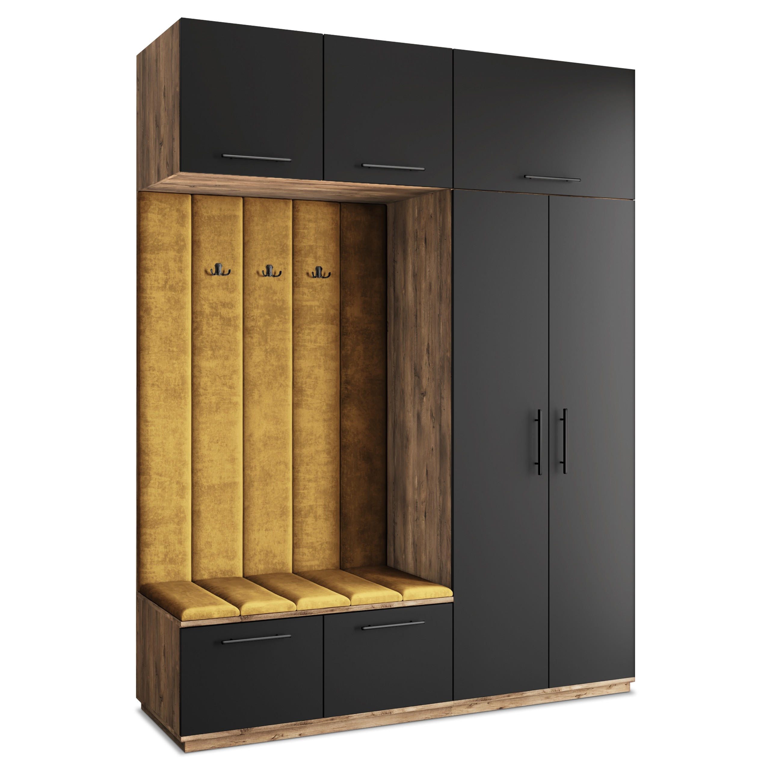 Masseno Garderobenschrank Eiche, Schwarz, Gelb 180x240x60 cm
