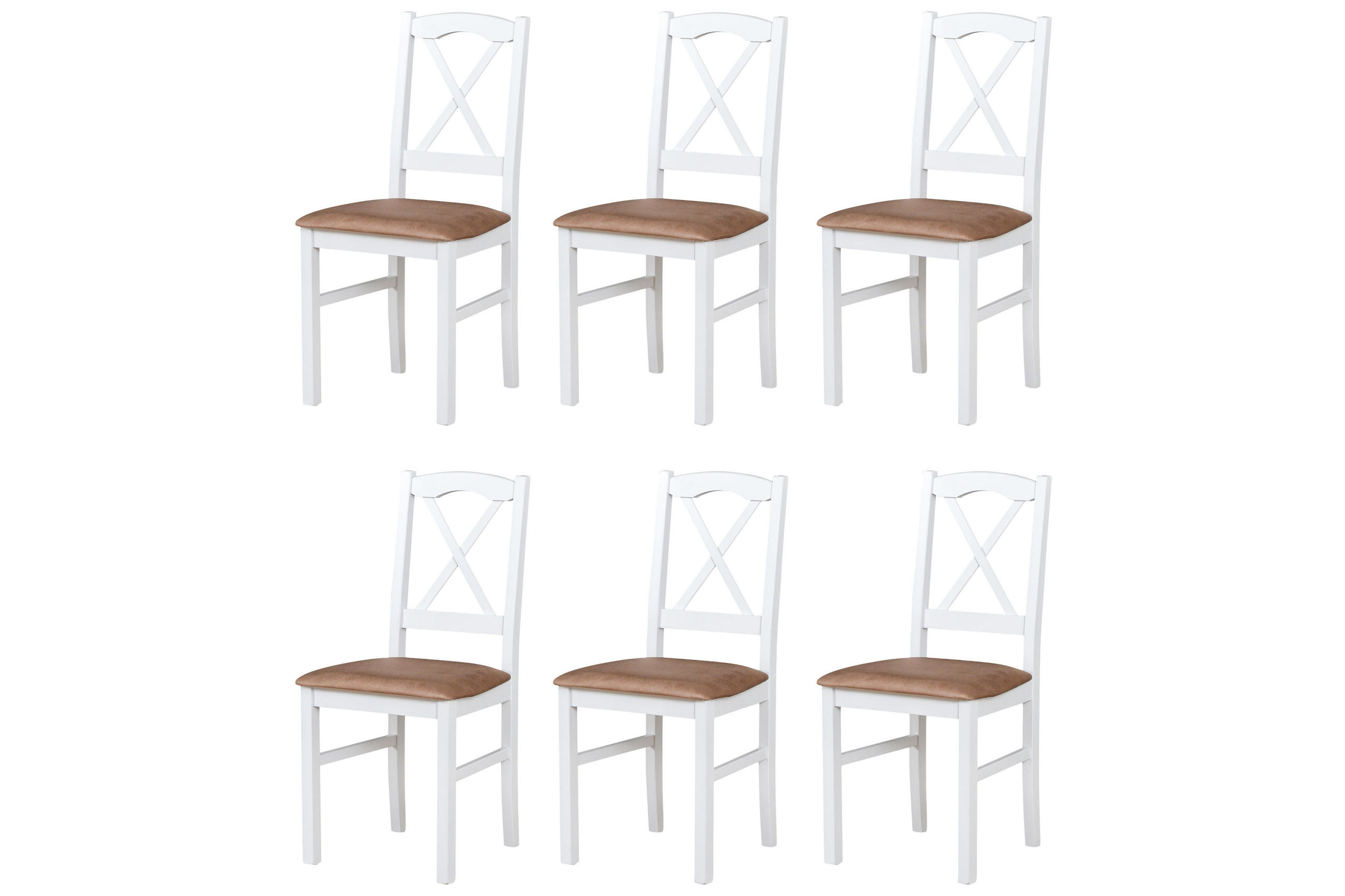 STUHL Nilo 11 (6er Set) - Weiß/Cappuccino, Holz (43/94/40cm) - Leaf Design