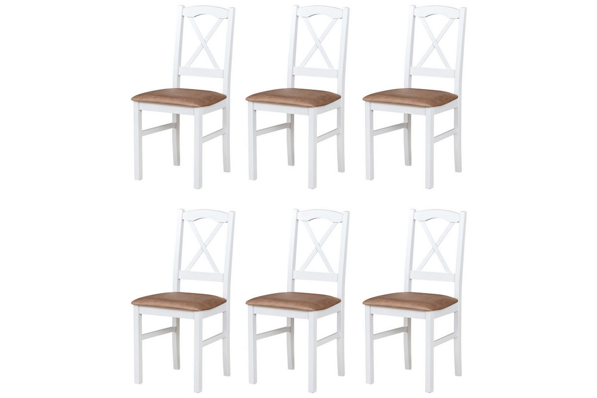 STUHL Nilo 11 (6er Set) - Weiß/Cappuccino, Holz (43/94/40cm) - Leaf Design