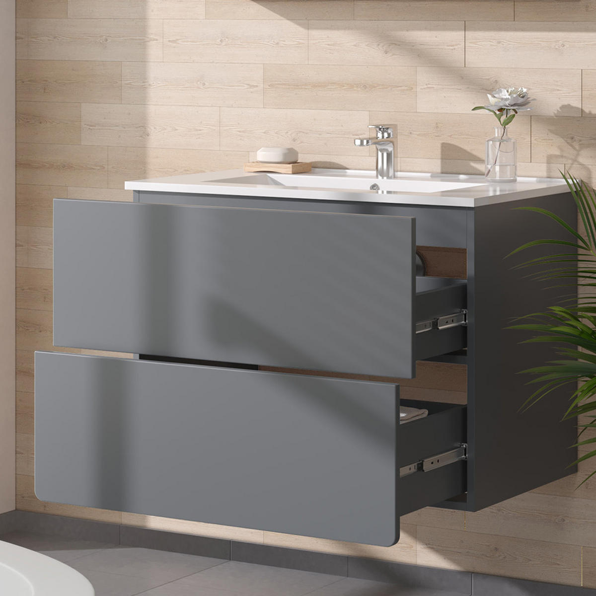 WASCHTISCHKOMBI Izan, Grau, 2 Teile - Grau, Holzwerkstoff (80/59.3/46cm) - Vicco