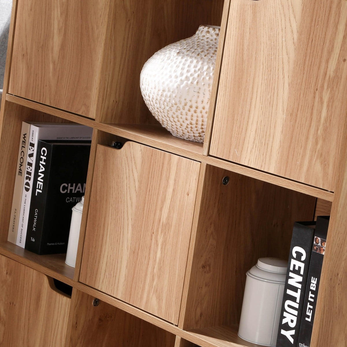 WÜRFELREGAL 9 Fächer mit 5 Türen Holzdekor B89 cm - MODU - Eichefarben, Holzwerkstoff (29/90.5/35cm) - Calicosy