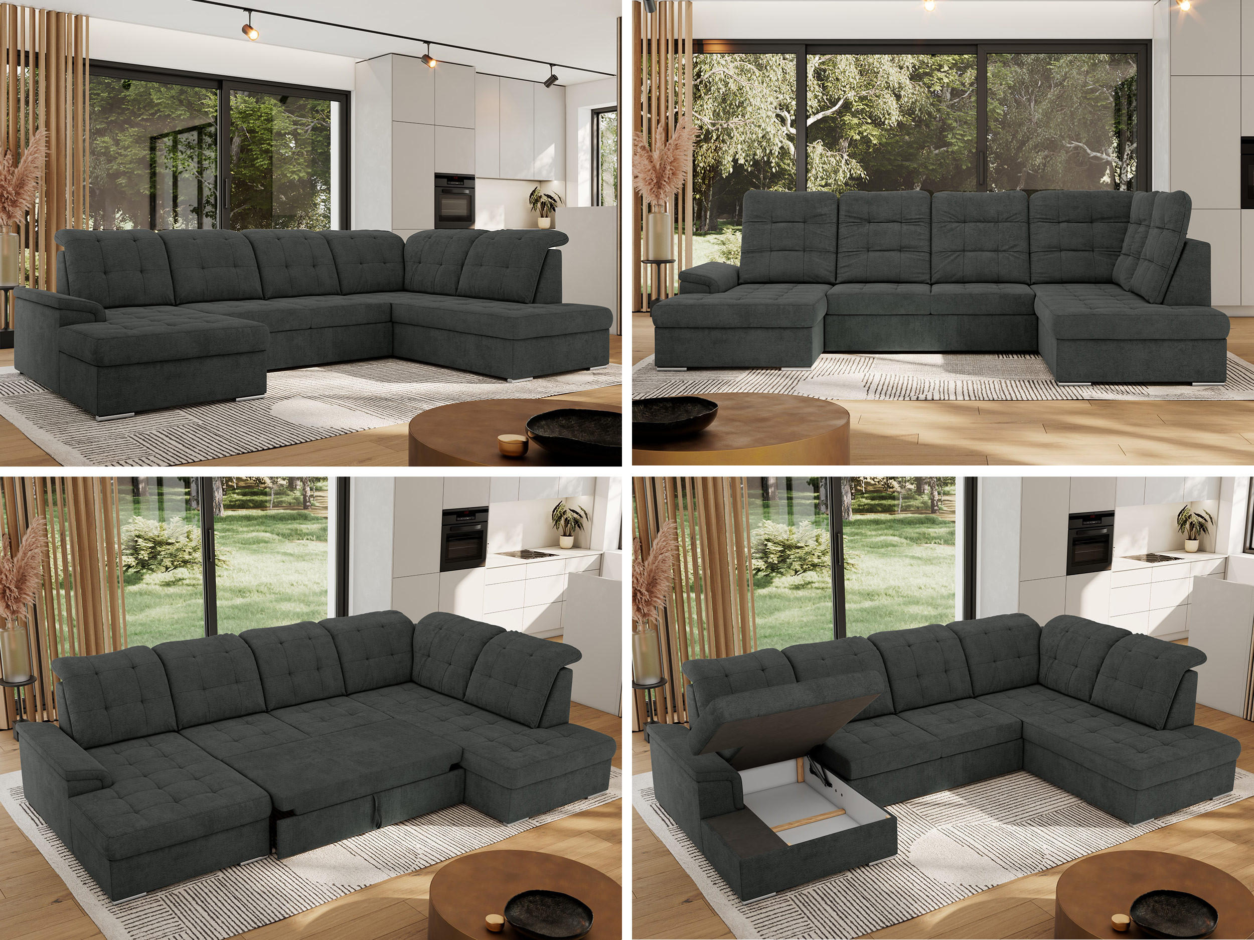 Thumbnail - MKS Wohnlandschaft, Dunkelgrau, Textil, 6-Sitzer, U-Form, 323x89x204 cm, Oeko-Tex®, Wohnzimmer, Sofas & Couches, Wohnlan...