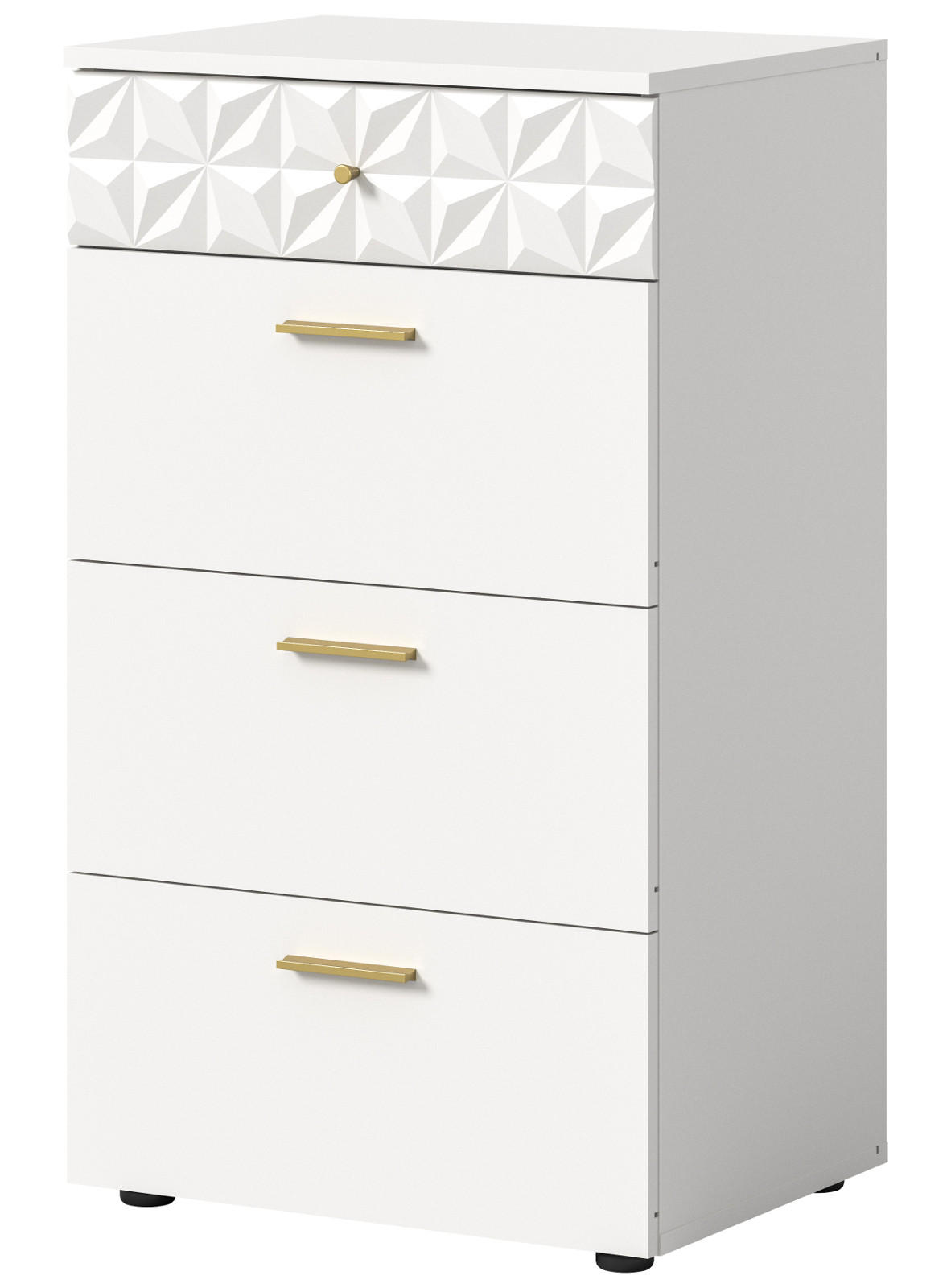 KOMMODE weiß Hochglanz 53 cm, Schubladenkommode mit 3D-Struktur - Weiß Hochglanz/Goldfarben, Holzwerkstoff/Kunststoff (53/92/40cm) - Inn.Furn