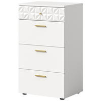 KOMMODE weiß Hochglanz 53 cm, Schubladenkommode mit 3D-Struktur - Weiß Hochglanz/Goldfarben, Holzwerkstoff/Kunststoff (53/92/40cm) - Inn.Furn