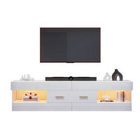 LOWBOARD Weiß 152/35/40 cm, LED-Beleuchtung, Hochglanz, 2 Schubladen - Weiß, Holzwerkstoff (152/40/35cm) - PANGIVO