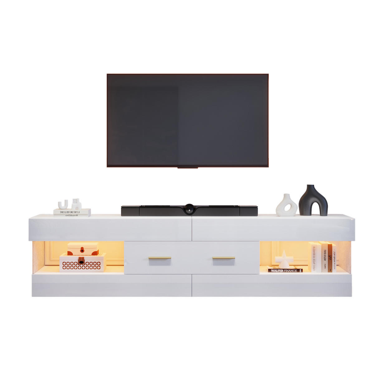 TV-ELEMENT152X35X40CM Weiß Lowboard mit App-gesteuerter LED-Beleuchtung - Weiß, Holz (46.71/18.21/89cm) - Raelunyi