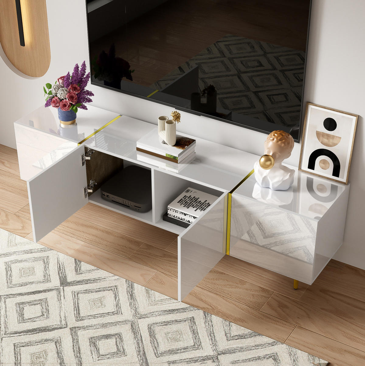 TV-SCHRANK in Schwarz 190/38/48 cm - Weiß, Holzwerkstoff (170/46/35cm) - Redom