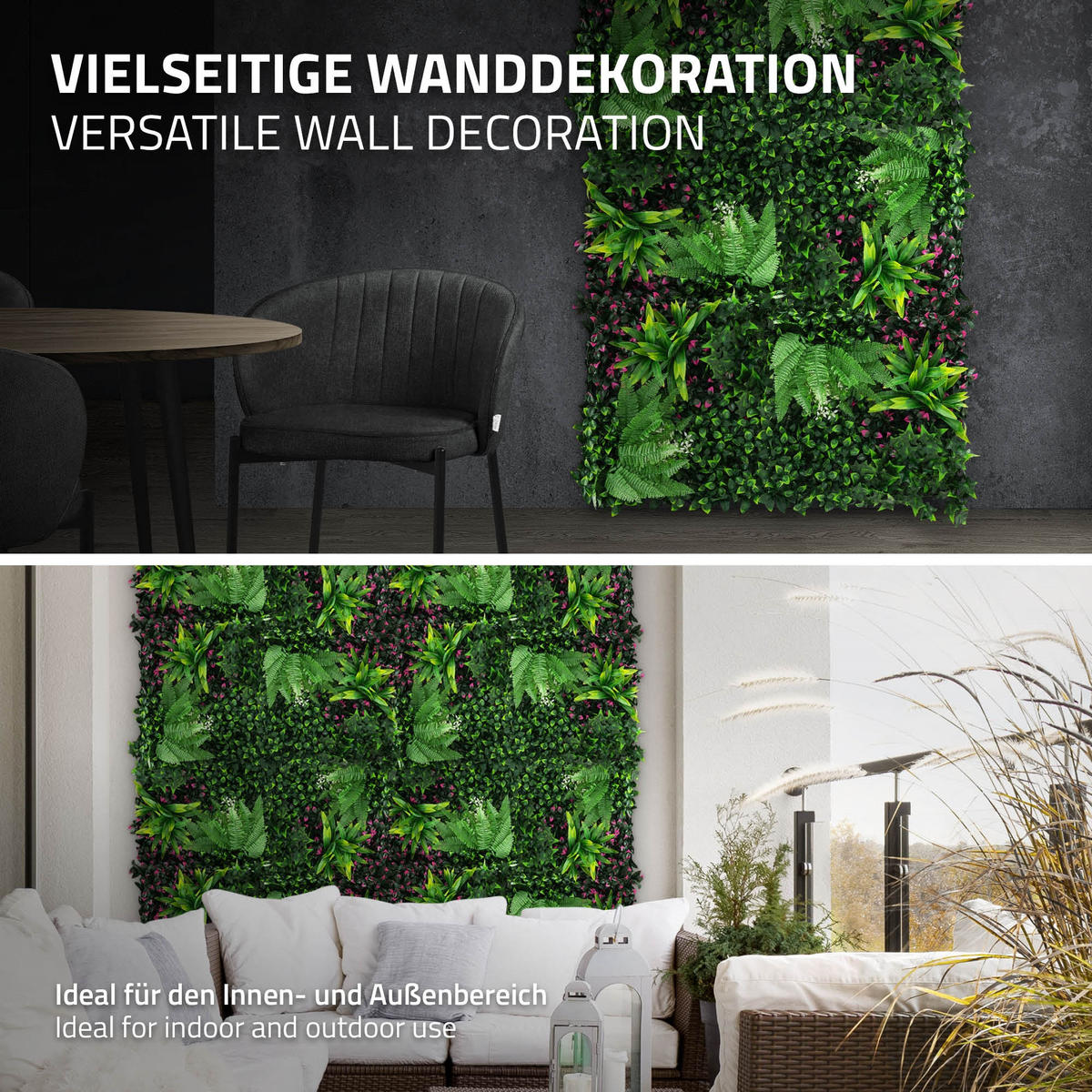 KÜNSTLICHE PFLANZENWAND 4er Set 50x50 cm Kunstpflanzen Wand Innen Aussen Grün Jungle Fern - Waldgrün/Pink, Kunststoff (50/50/10cm) - ECD-Germany