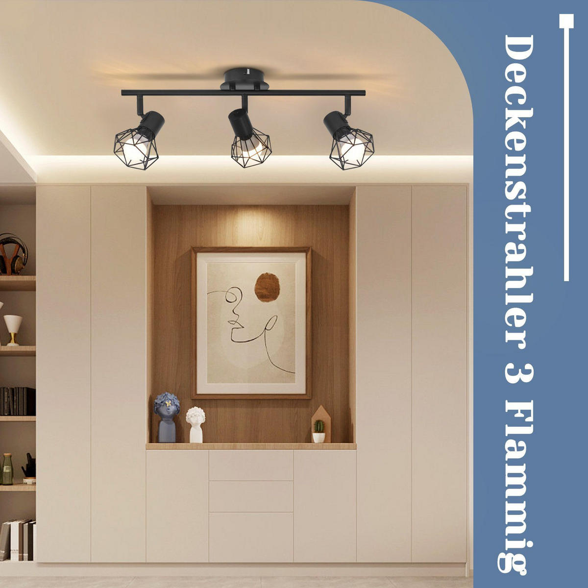 DECKENSTRAHLER Tsunade 40/20/9.5cm - Schwarz, Metall (40/20/9.5cm) - ZMH