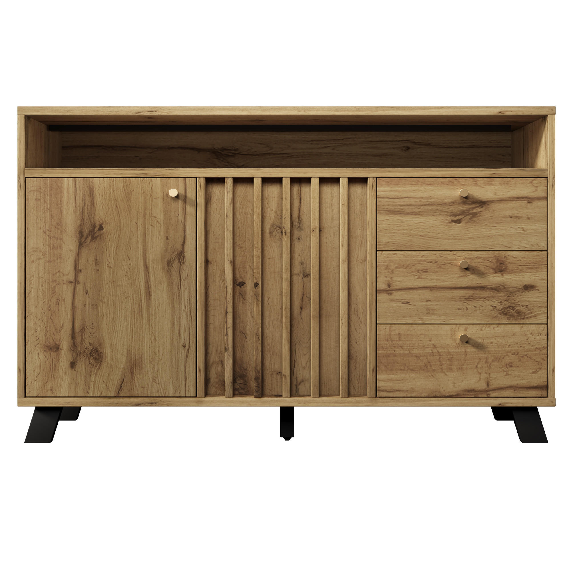 SIDEBOARD Dark Oak 120/40/85 cm mit 3 Schubladen und 2 Türen - Dunkelbraun, Holz (120/85/40cm) - PANGIVO